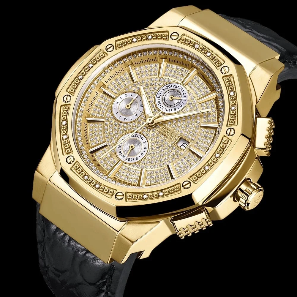 JBW 18 Diamonda Gold Tone Chrono Luxury Mens Watch 48mm JB-6101L